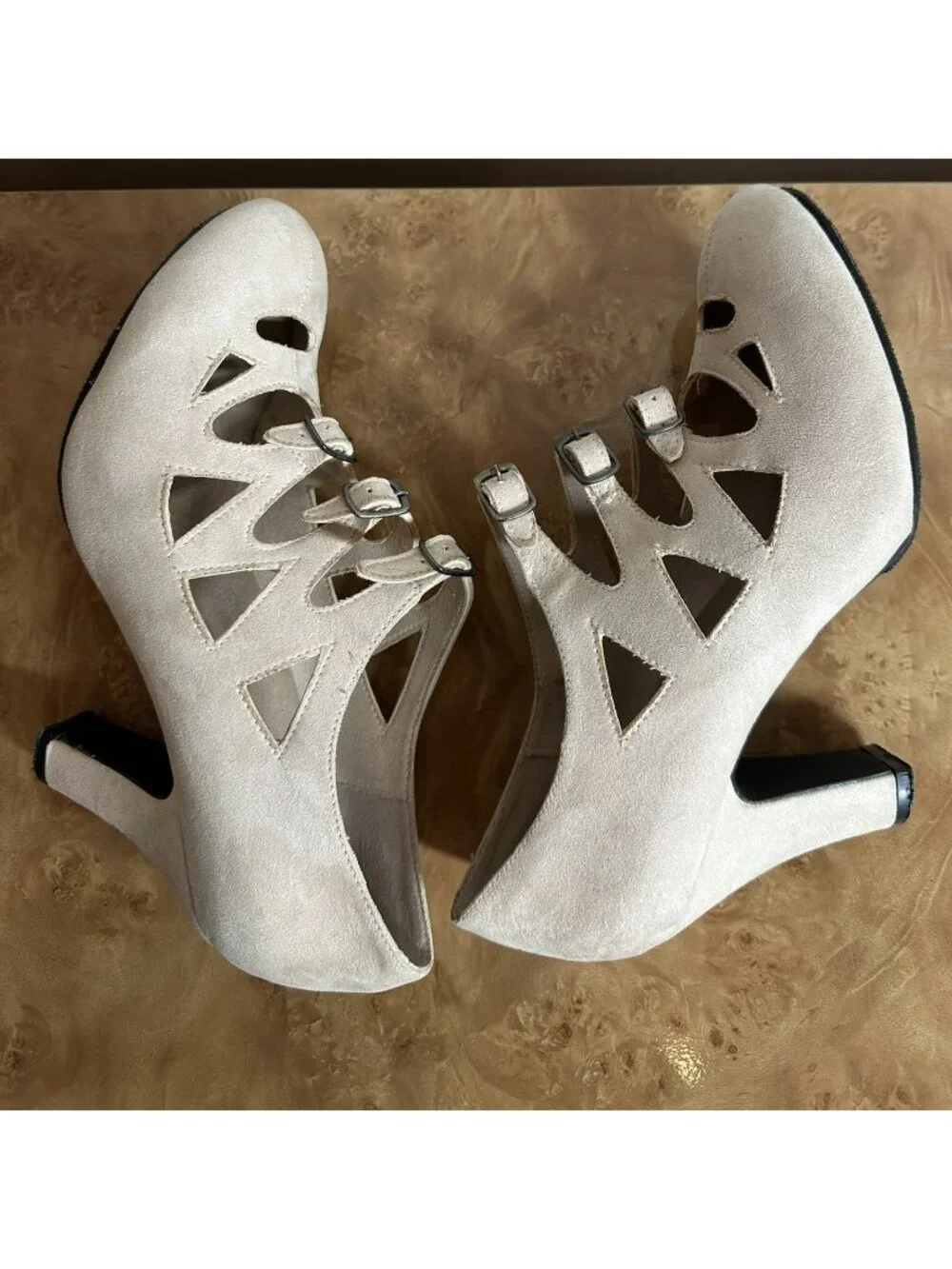 Aris Allen 1940s Style 451-CR Cream Velvet 3 Buckle Swing Dance Shoes 10